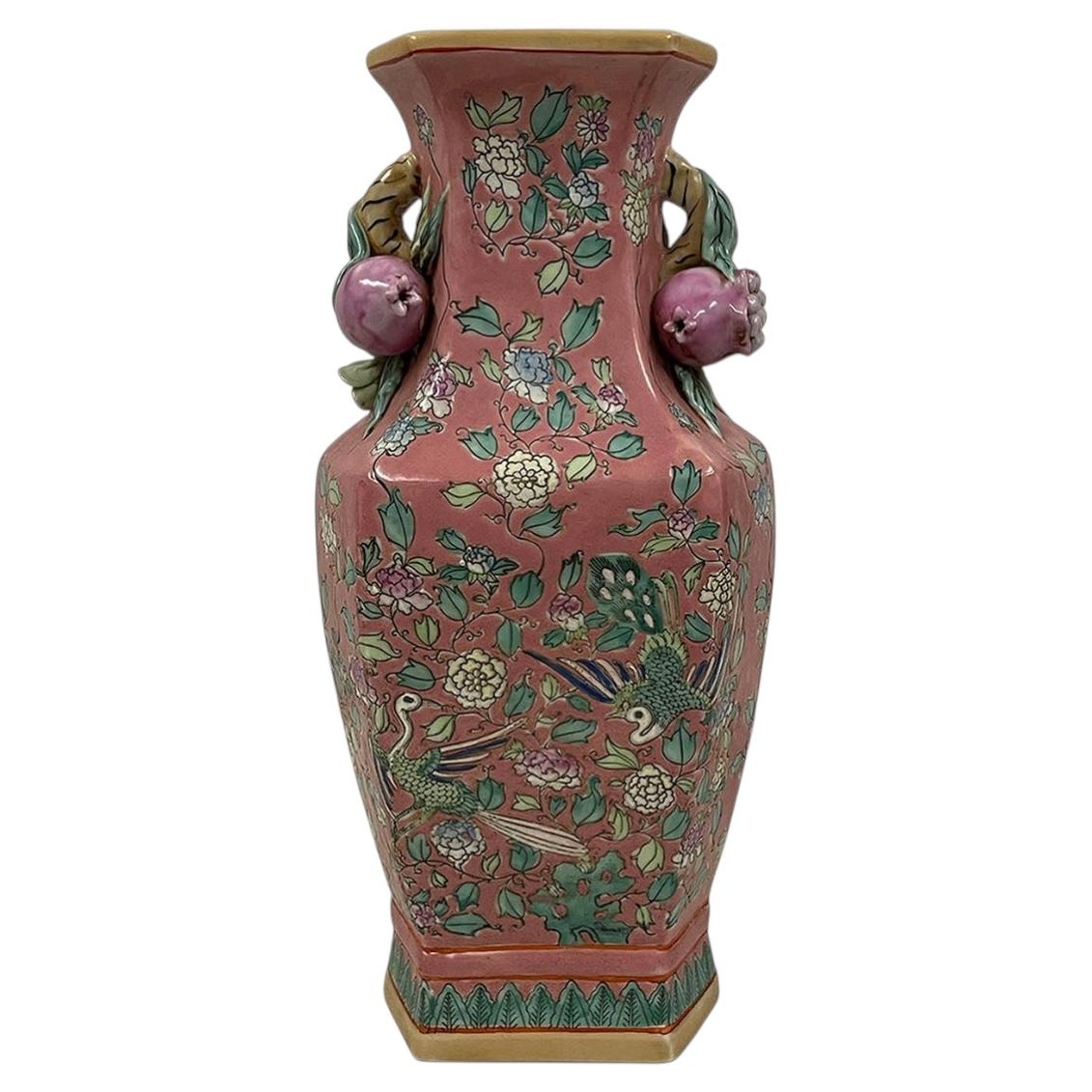 Antique Chinese Famille Rose Vase, Porcelain, Hand Painted, Circa 1900