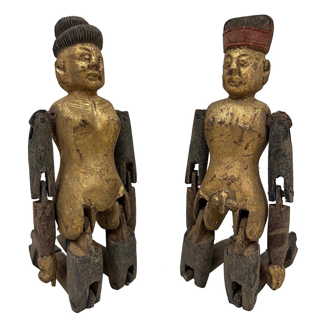 Early 20th Century Antique Chinese Gilt Carved Camphor Wood Toys For Sale 7