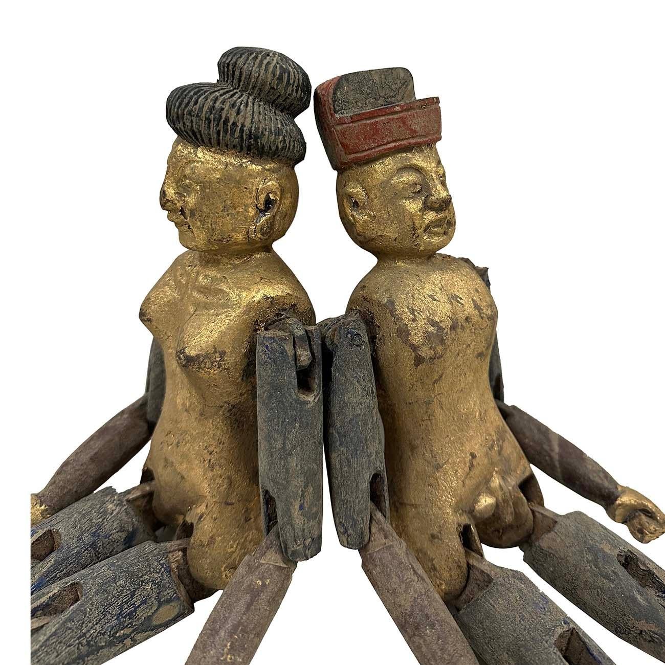 Hand-Crafted Early 20th Century Antique Chinese Gilt Carved Camphor Wood Toys For Sale