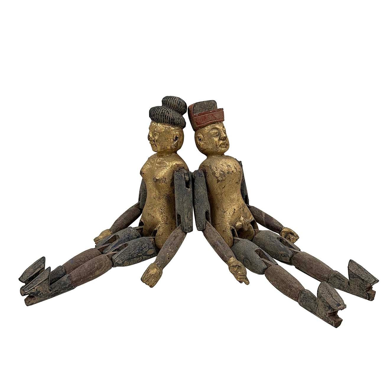 Early 20th Century Antique Chinese Gilt Carved Camphor Wood Toys In Good Condition For Sale In Pomona, CA