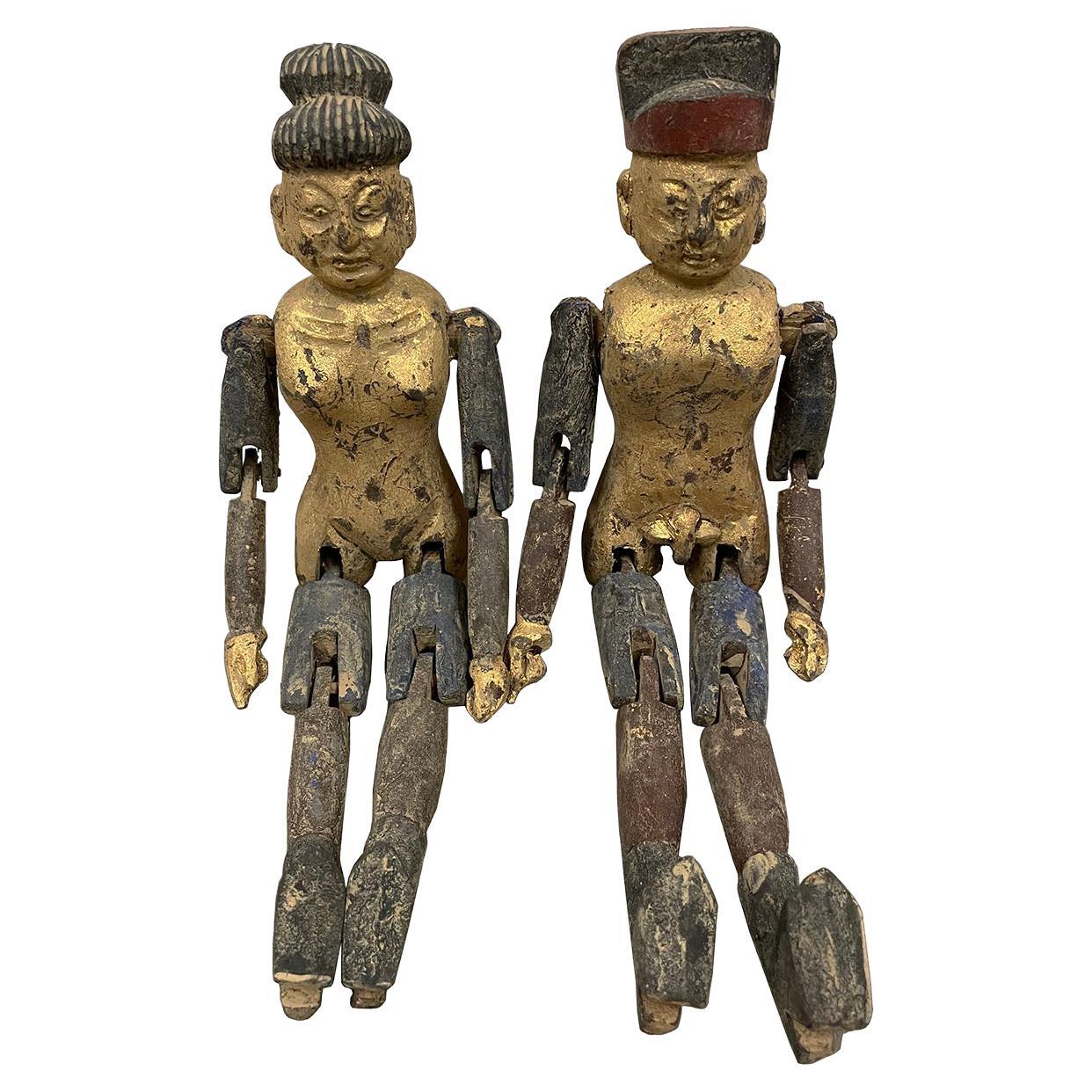 Jouets chinois anciens en bois de camphrier sculptés et dorés du début du 20e siècle en vente