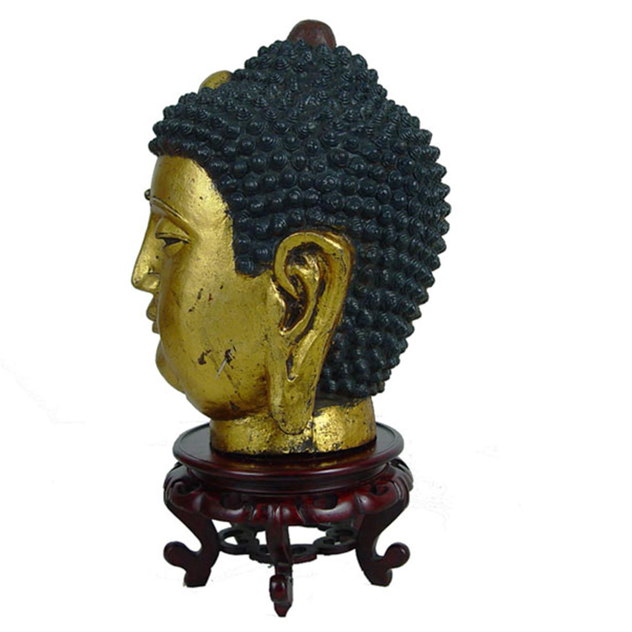 Early 20th Century Antique Chinese Gilt Metal Buddha Head 1