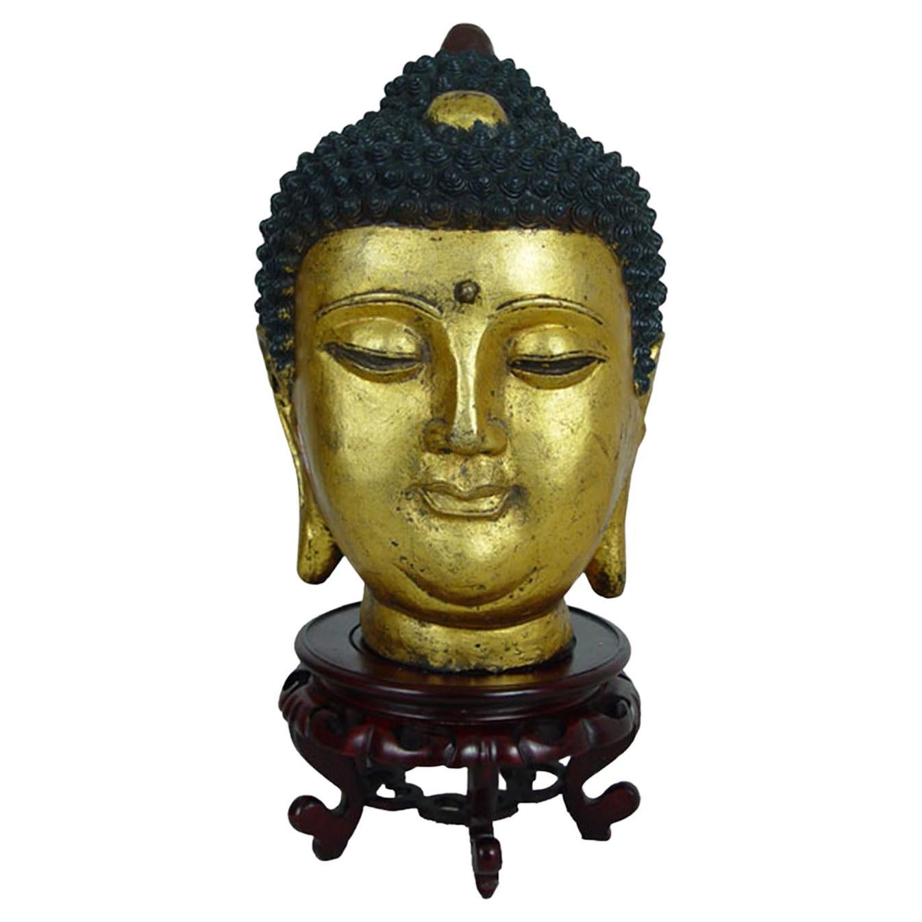 Early 20th Century Antique Chinese Gilt Metal Buddha Head