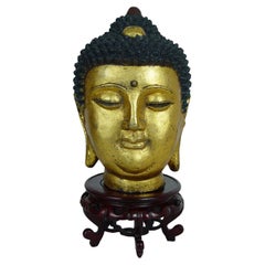 Early 20th Century Antique Chinese Gilt Metal Buddha Head