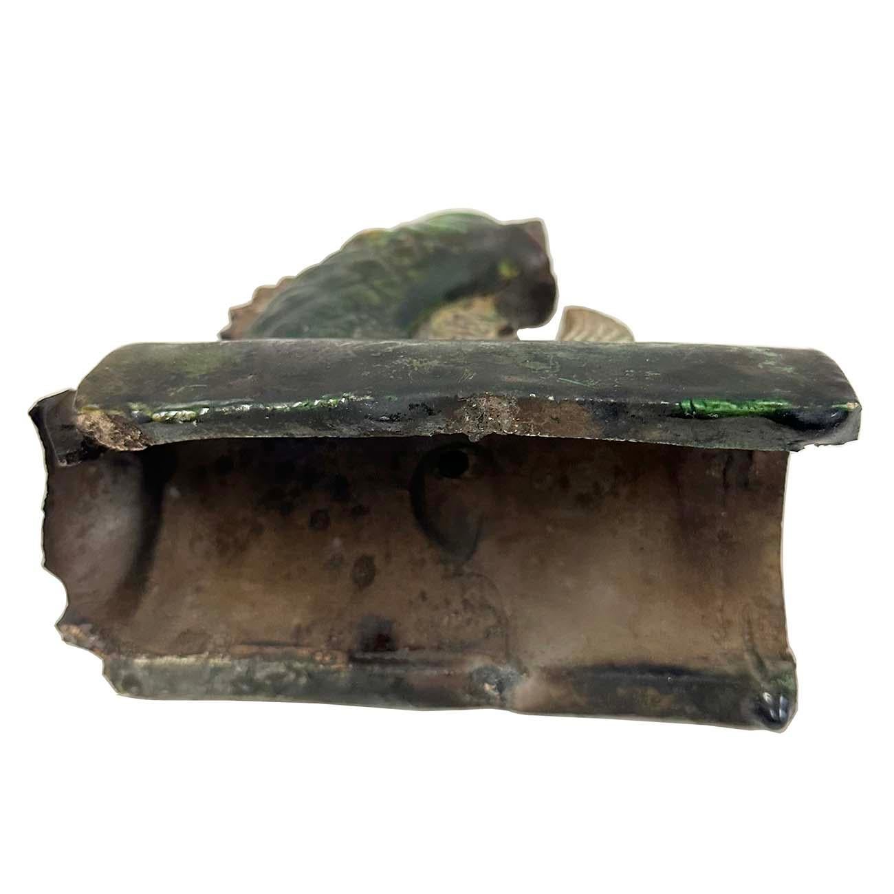 Early 20th Century Antique Chinese Glazed Ceramic Koi Fish Roof Tile 4