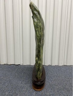 Early 20th Century Antique Chinese Green Serpentine Scholar Rock Diety Stone