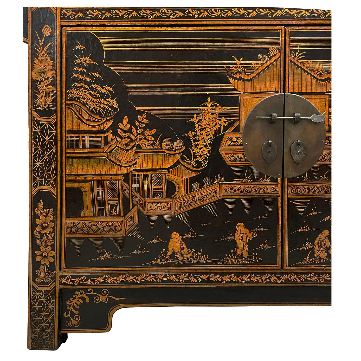 Wood Early 20th Century Antique Chinese Lacquer Painted Altar Cabinet, Sideboard For Sale
