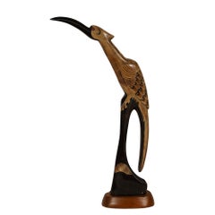 Early 20th Century Antique Chinese Ox Horn Carved Crane Sculpture