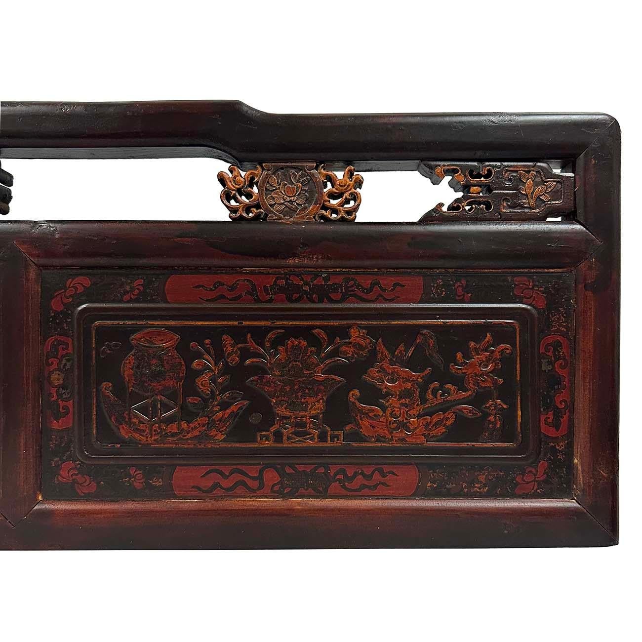 Par de Fascias de Cama Antiguas Chinas Talladas de Principios del Siglo XX Madera en venta