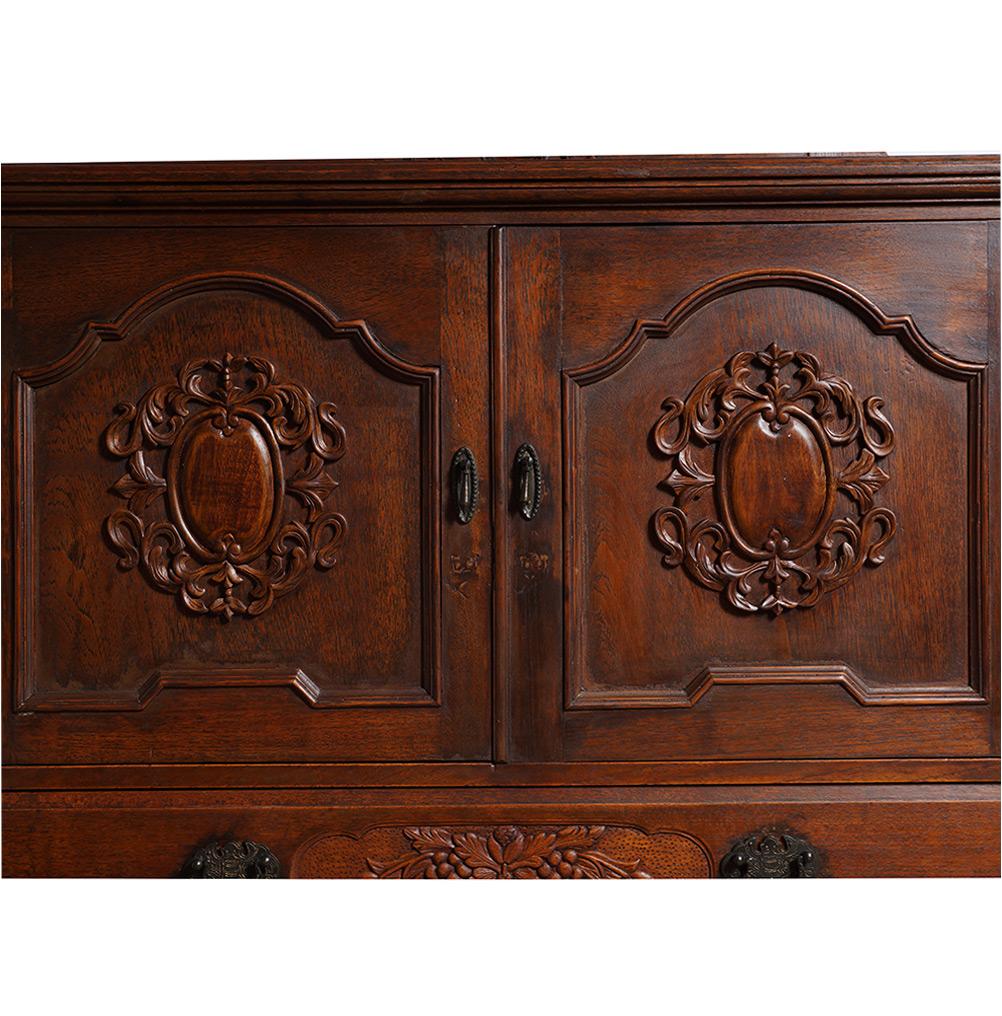 Early 20th Century Antique, Chinese Raise Carved Dresser with Mirror In Good Condition For Sale In Pomona, CA