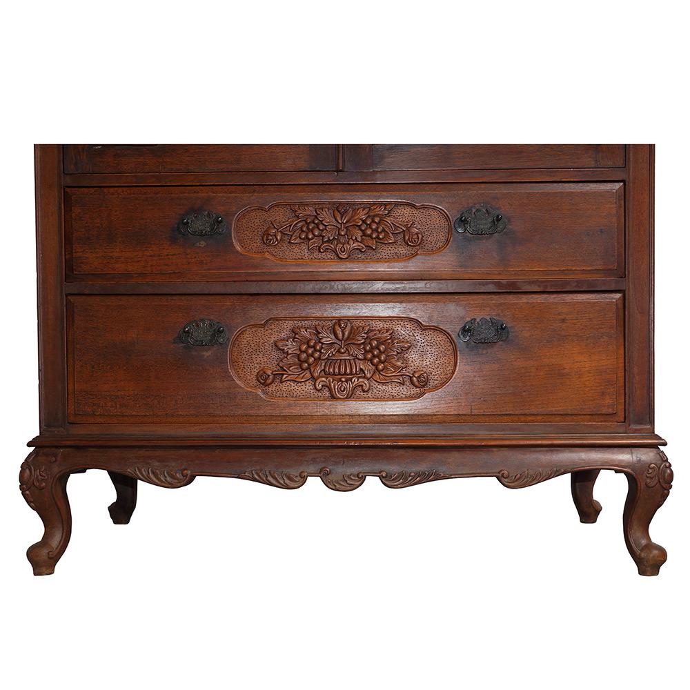 Teak Early 20th Century Antique, Chinese Raise Carved Dresser with Mirror For Sale