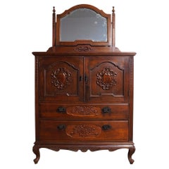 Early 20th Century Antique, Chinese Raise Carved Dresser with Mirror