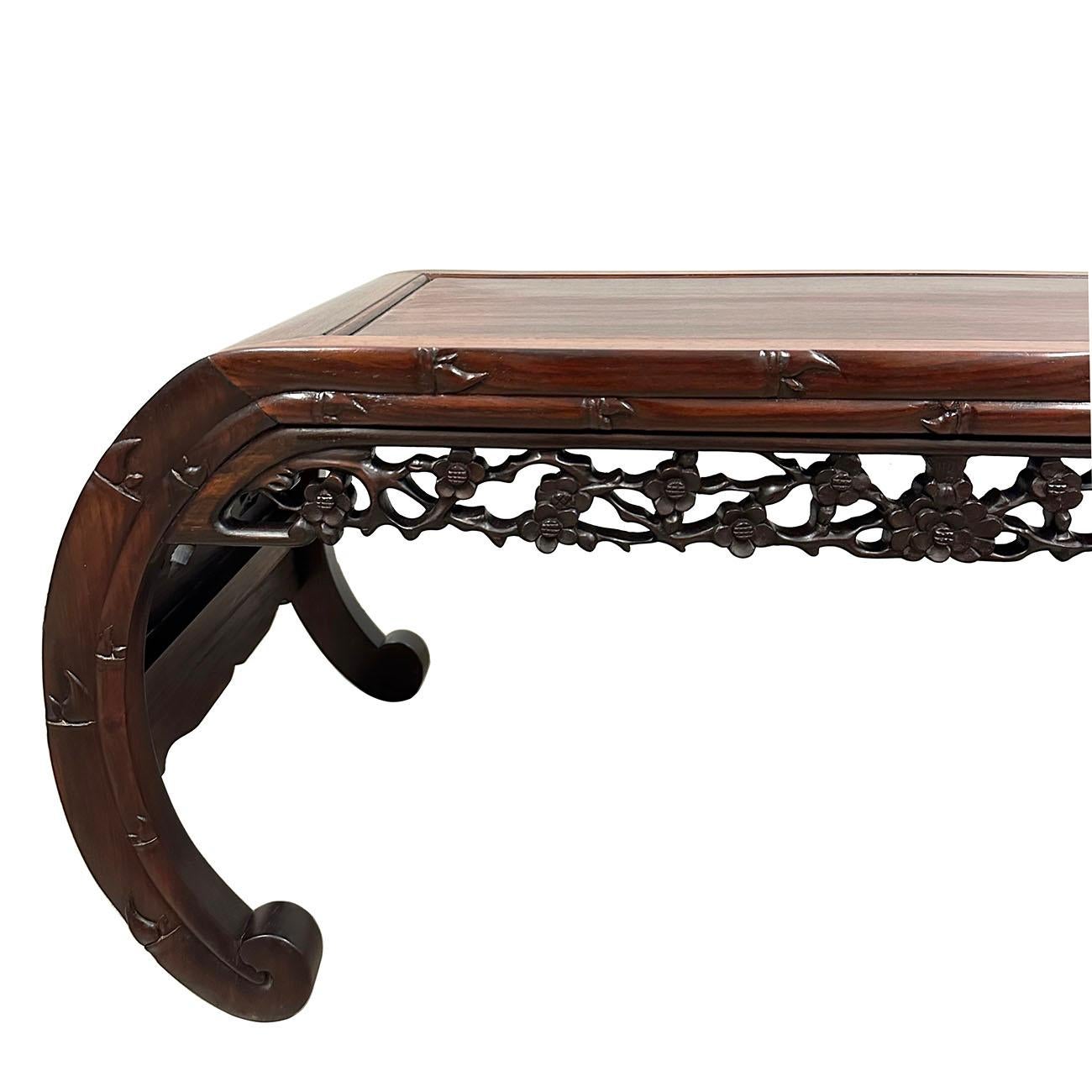 Chinese Export Early 20th Century Antique Chinese Rosewood Carved Coffee Table 