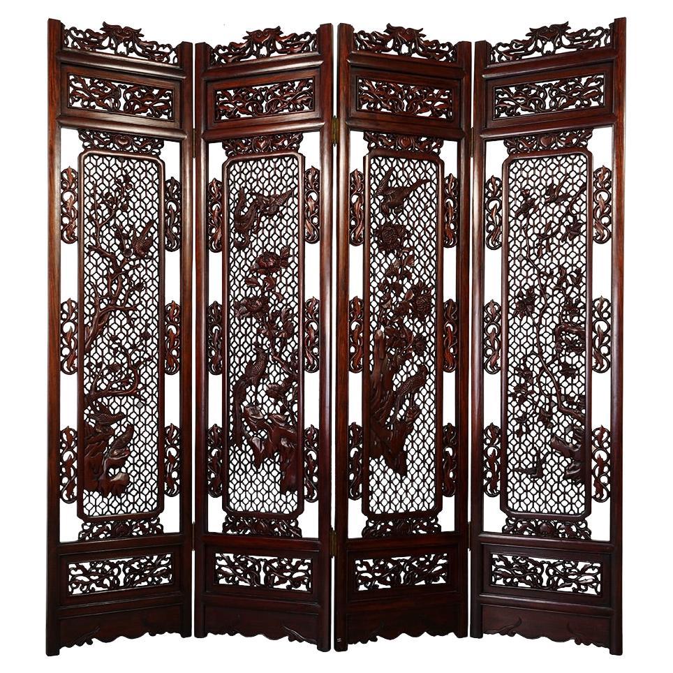 Early 20th Century Antique Chinese Rosewood Open Carved Screen/Room Divider