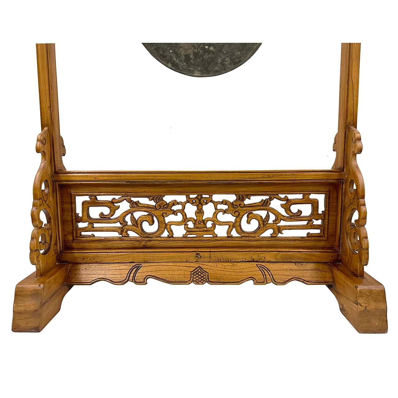 Early 20th Century Antique Chinese Table Gong With Dragon Stand For Sale 4