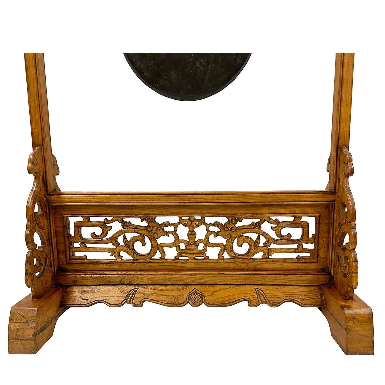 Early 20th Century Antique Chinese Table Gong With Dragon Stand In Good Condition For Sale In Pomona, CA