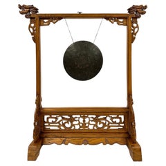 Early 20th Century Antique Chinese Table Gong With Dragon Stand