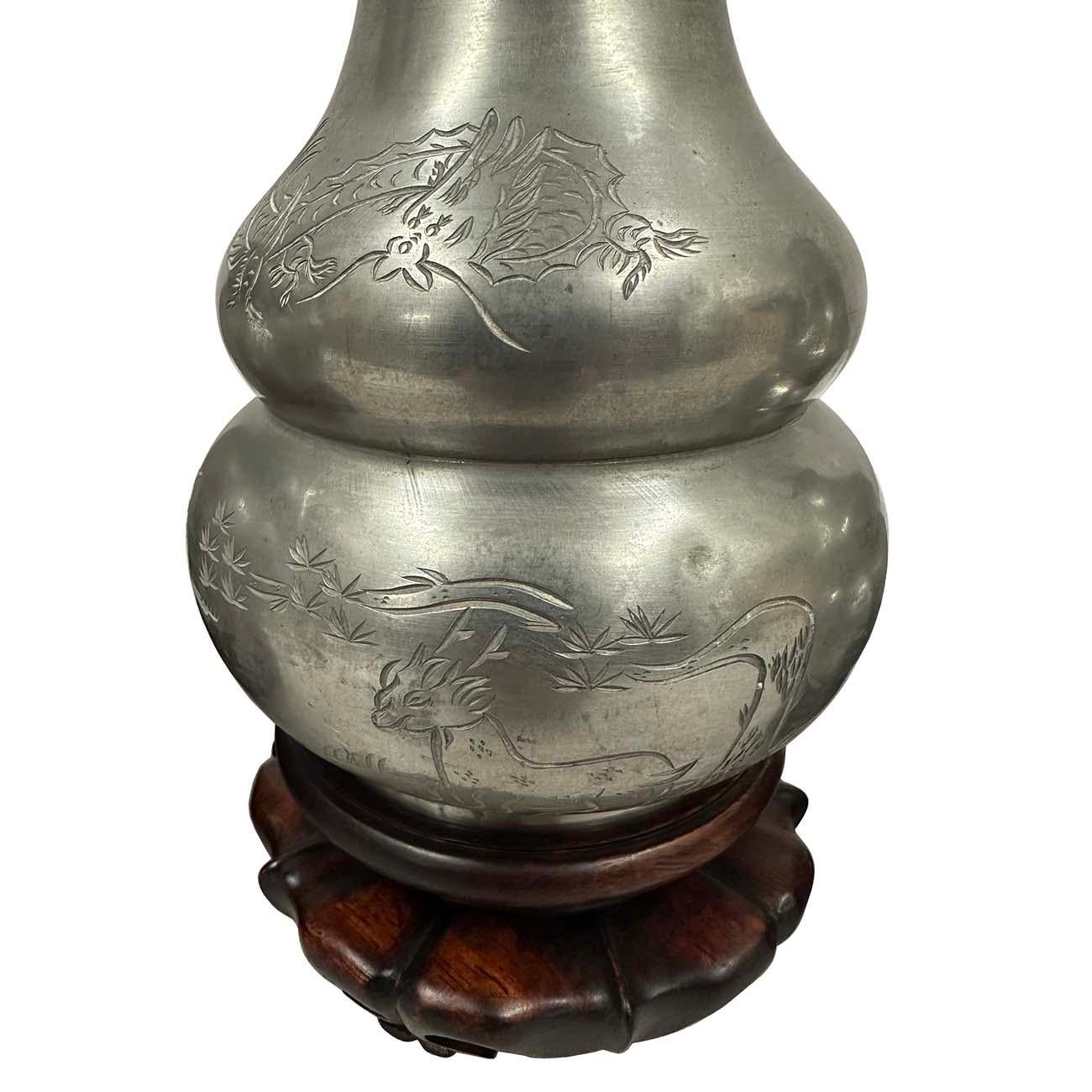Anfang des 20. Jahrhunderts antike chinesische Zinn-Teeblatt-Dosen/Halter Set im Angebot 3