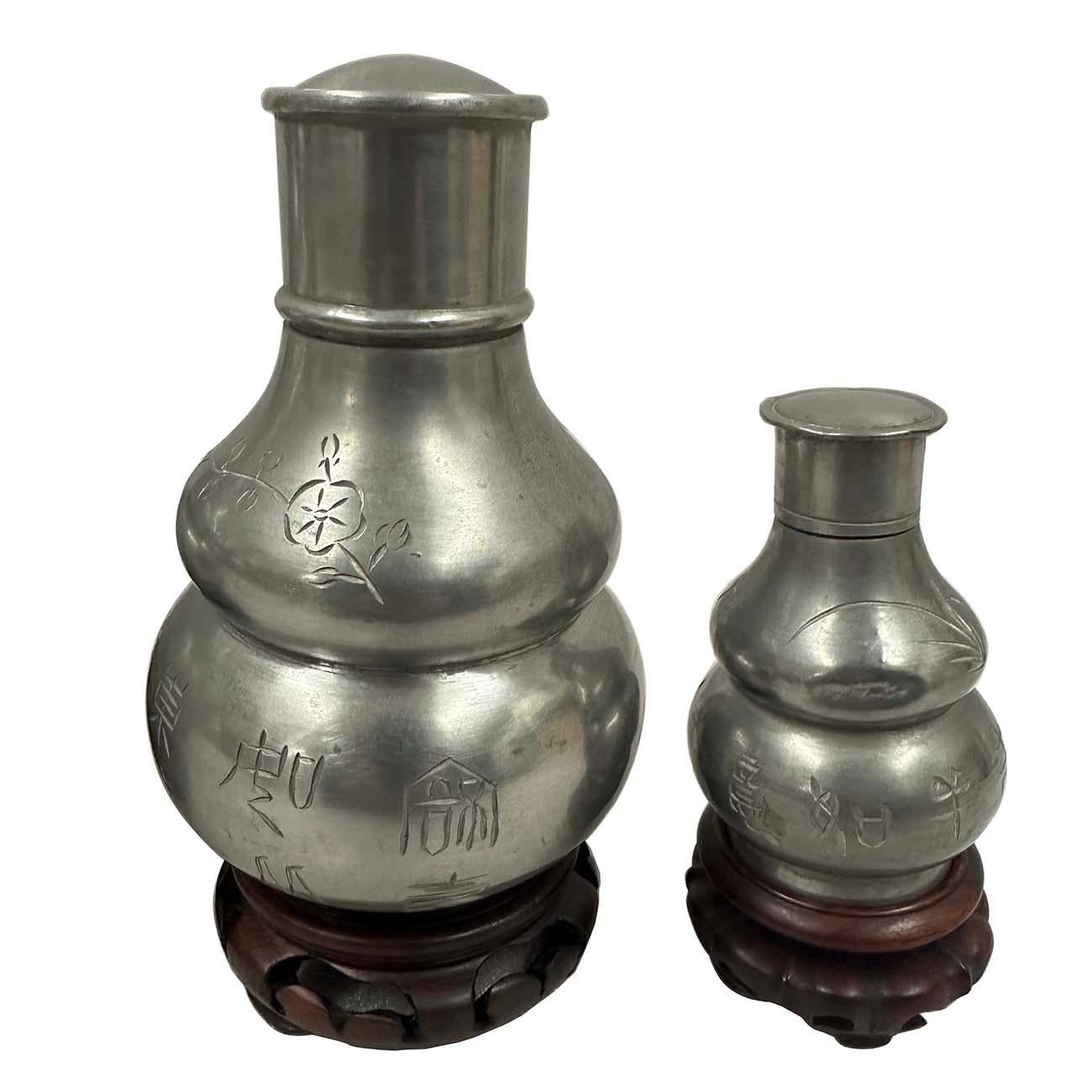 Anfang des 20. Jahrhunderts antike chinesische Zinn-Teeblatt-Dosen/Halter Set im Angebot 4