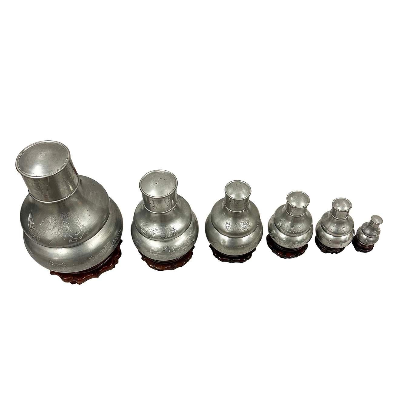 Anfang des 20. Jahrhunderts antike chinesische Zinn-Teeblatt-Dosen/Halter Set im Angebot 5