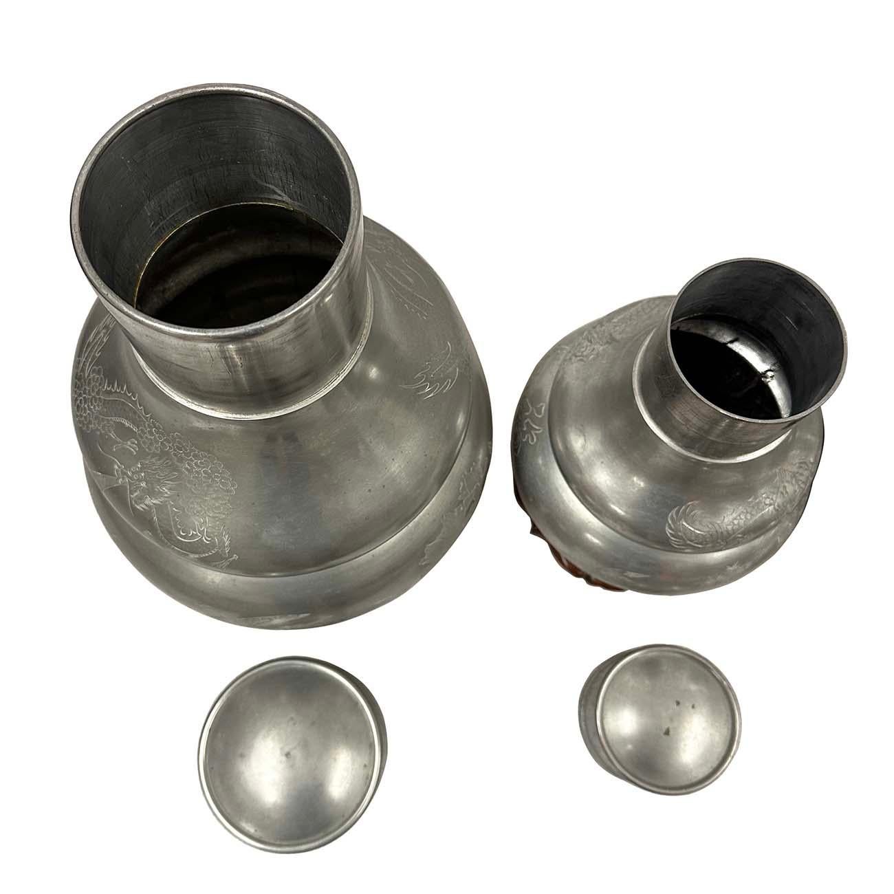 Anfang des 20. Jahrhunderts antike chinesische Zinn-Teeblatt-Dosen/Halter Set (Chinesisch) im Angebot