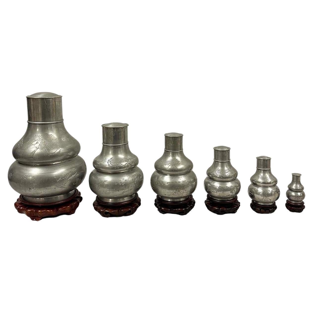Anfang des 20. Jahrhunderts antike chinesische Zinn-Teeblatt-Dosen/Halter Set im Angebot