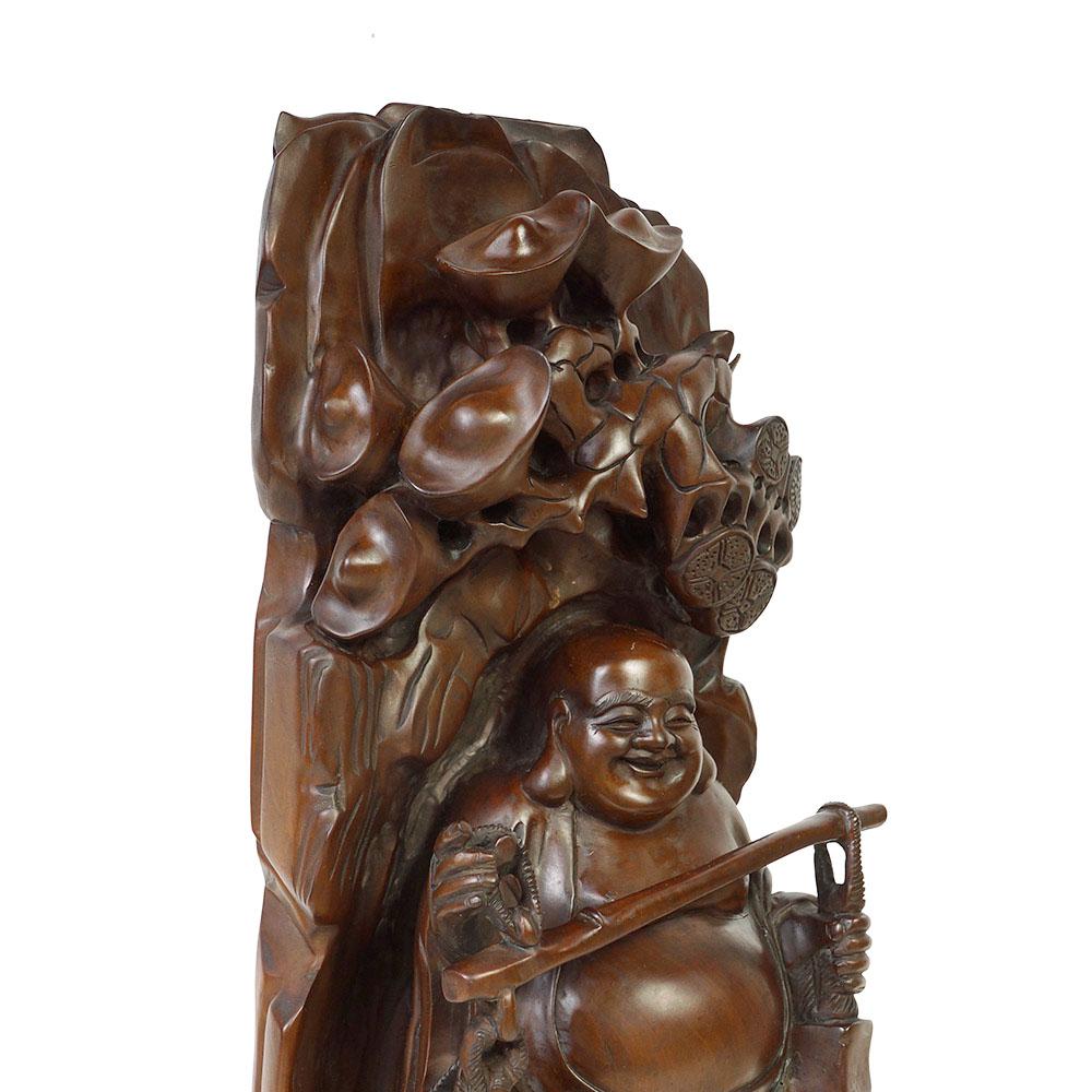 Chinese Export Early 20th Century Antique Chinese Wood Carved Buddha Statue For Sale