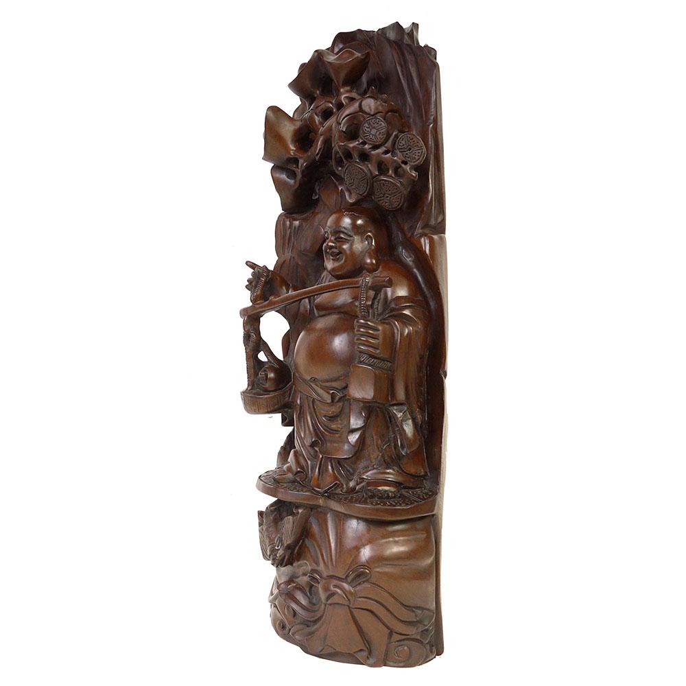 Early 20th Century Antique Chinese Wood Carved Buddha Statue In Good Condition For Sale In Pomona, CA