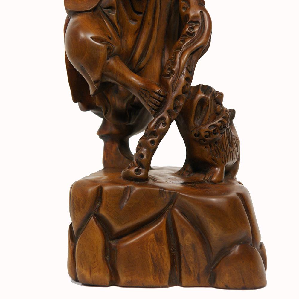 Chinese Export Early 20th Century Antique Chinese Wooden Carved Buddha Sculpture, Dharma For Sale