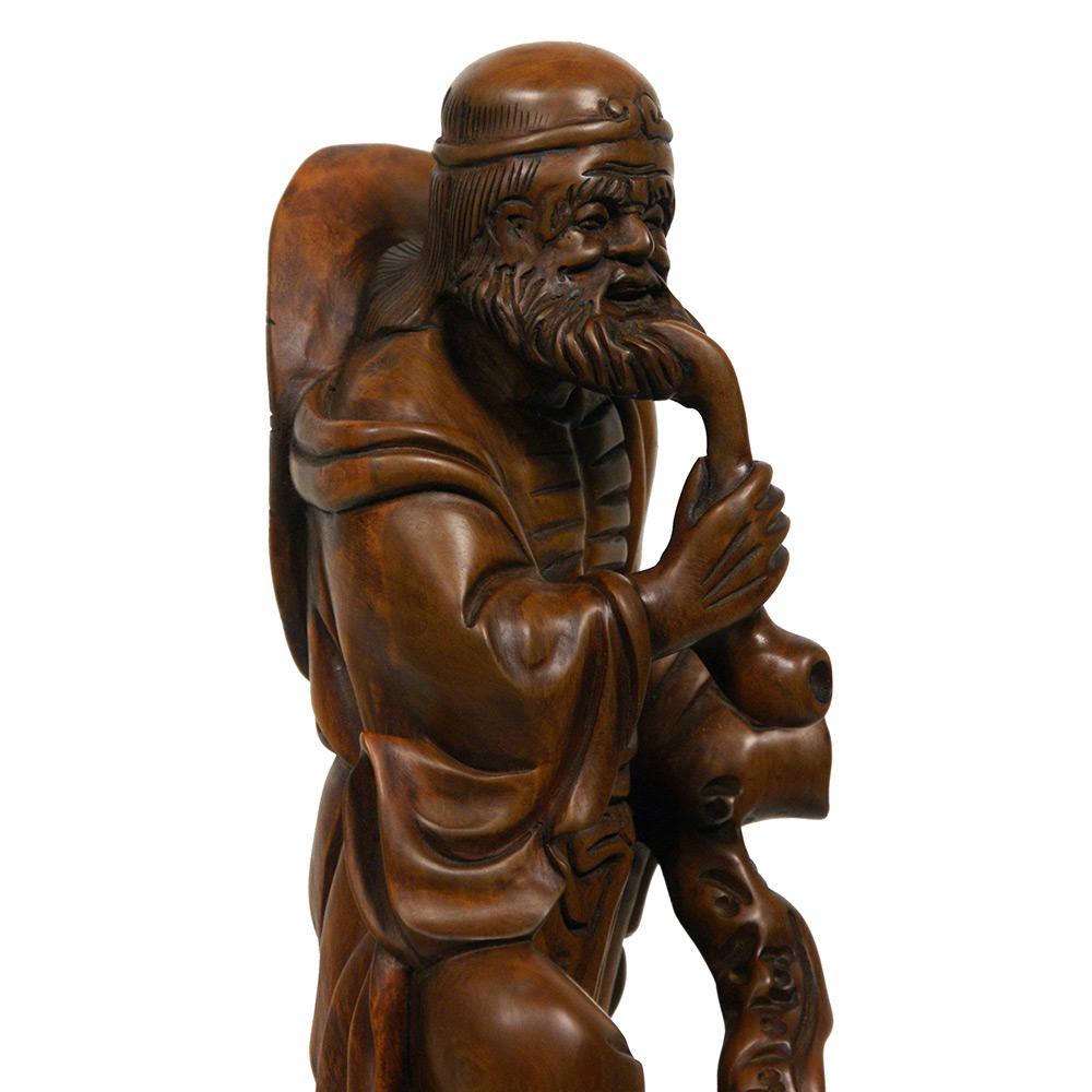 20ième siècle Sculpture de Bouddha chinoise ancienne en bois sculpté du début du 20e siècle, Dharma en vente