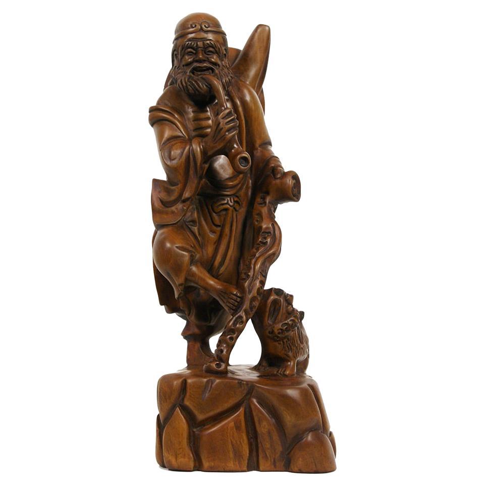 Sculpture de Bouddha chinoise ancienne en bois sculpté du début du 20e siècle, Dharma en vente