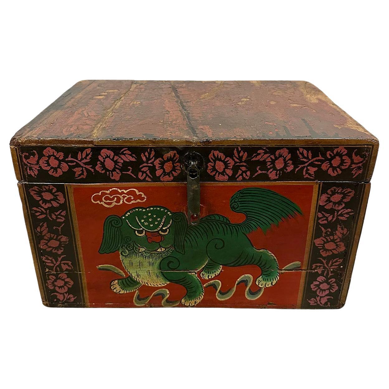 Early 20th Century Antique Chinese Wooden Painted Box For Sale