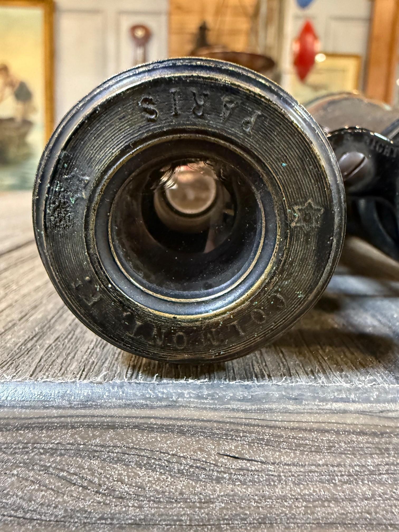 Antique French FT Binocolo in pelle e ottone Parigi dei primi del Novecento in vendita 5