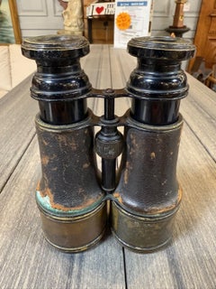Early 20th Century Antique Colmont French FT Binoculars Leather and Brass Paris