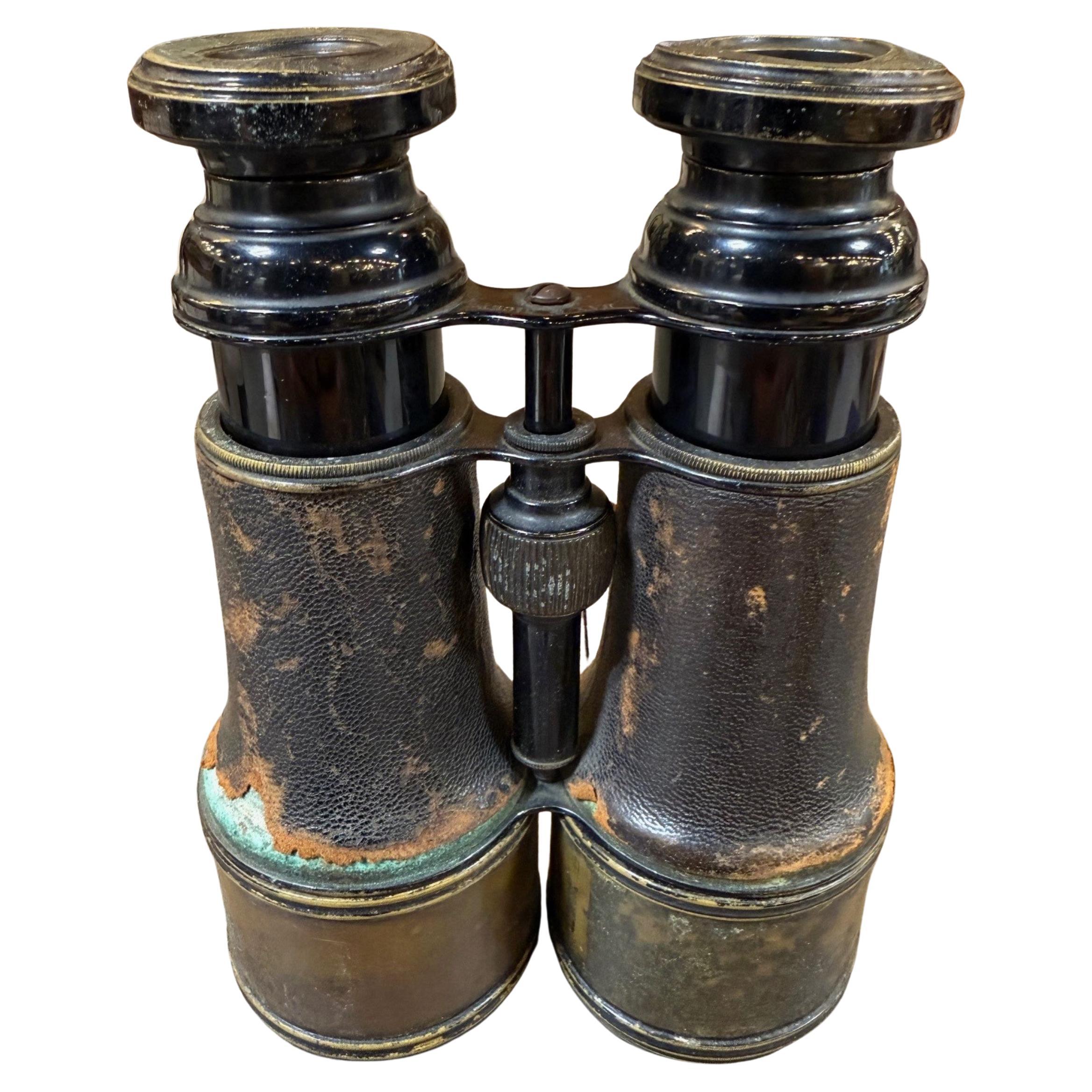 Antique French FT Binocolo in pelle e ottone Parigi dei primi del Novecento in vendita