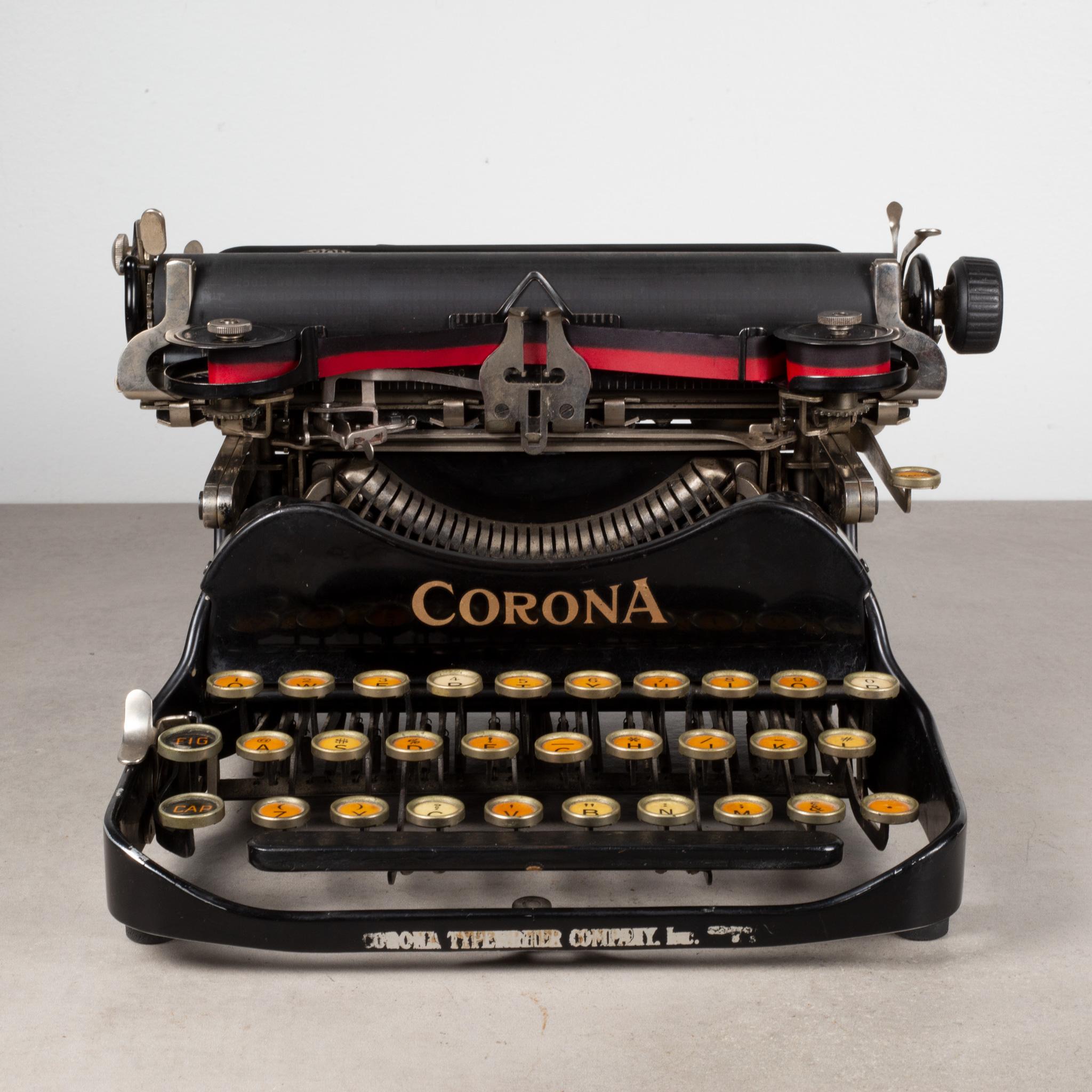 ABOUT

This is an original Corona 3 Flip Top Typewriter with original gold lettering label and nickel and glass keys. Designed smaller to be portable, the top flips over and converts to a square. This typewriter is in good working order and the