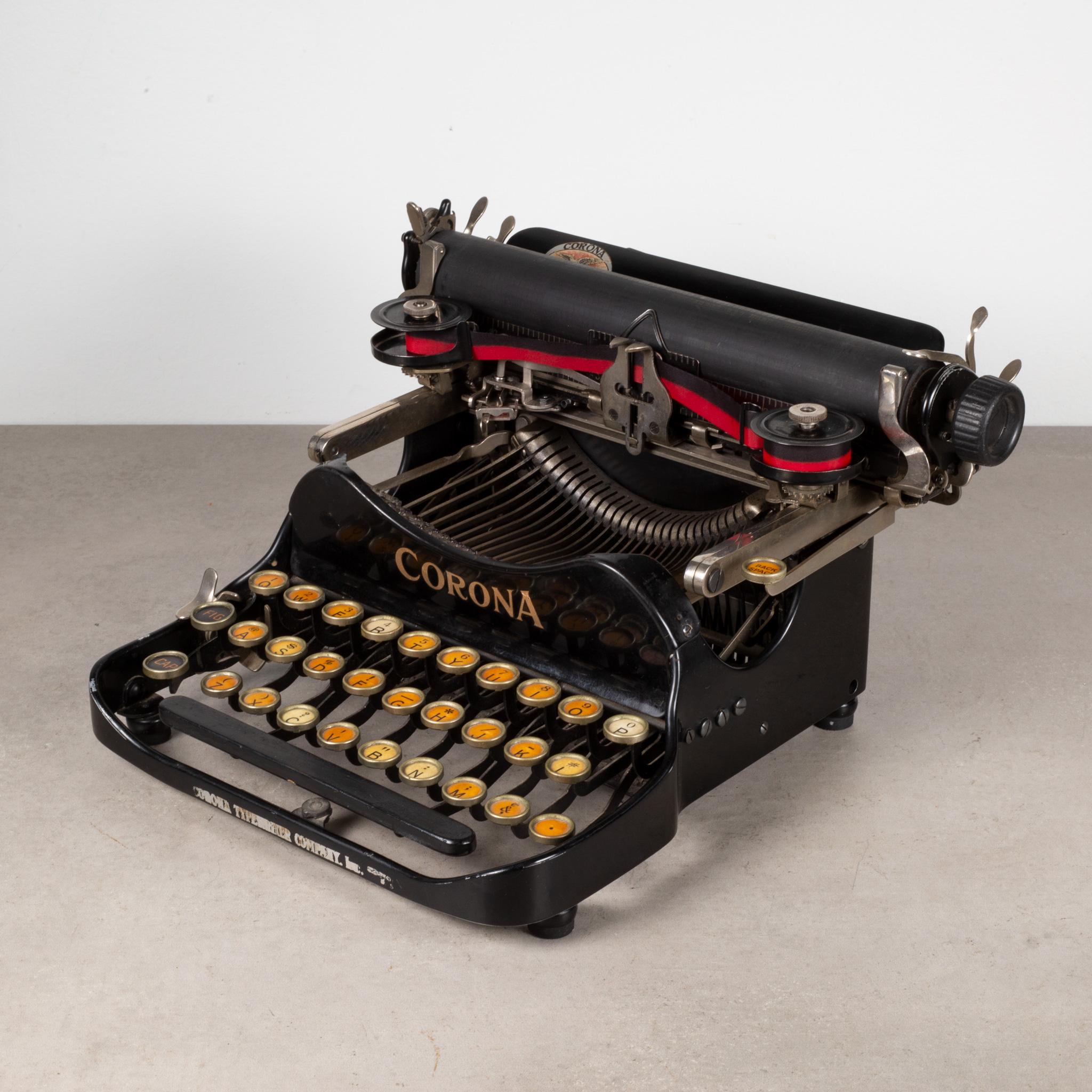 Enamel Early 20th Century Antique Corona Flip Top Portable Typewriter, circa 1917