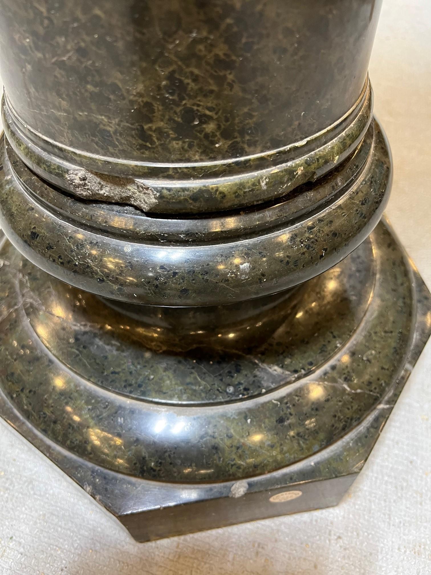 Early 20th Century Antique Dark Green Marble Pedestal For Sale 14