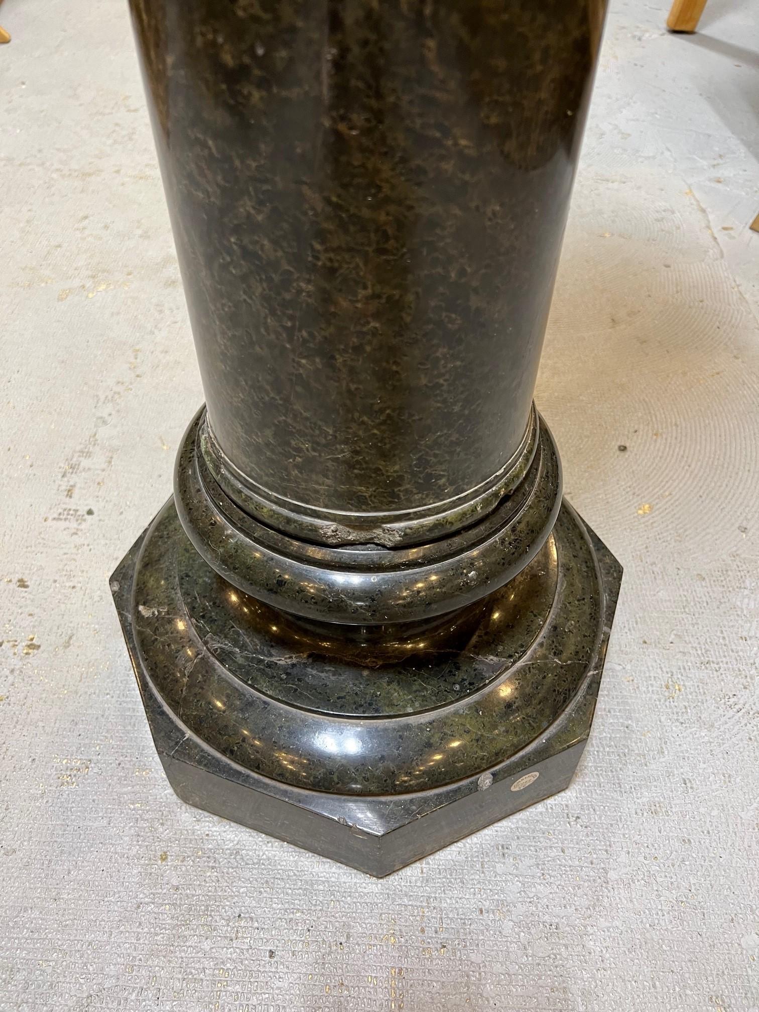 Early 20th Century Antique Dark Green Marble Pedestal For Sale 5