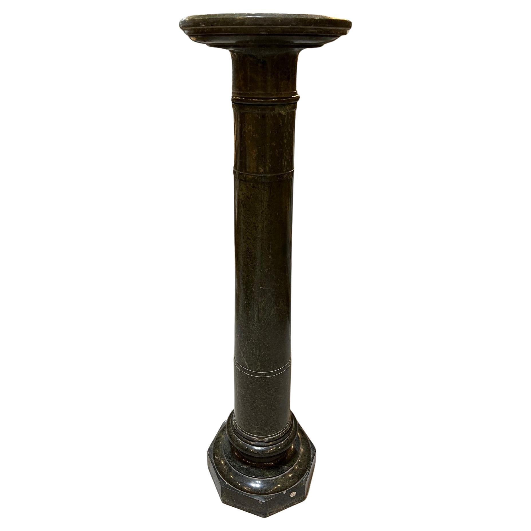 Early 20th Century Antique Dark Green Marble Pedestal For Sale