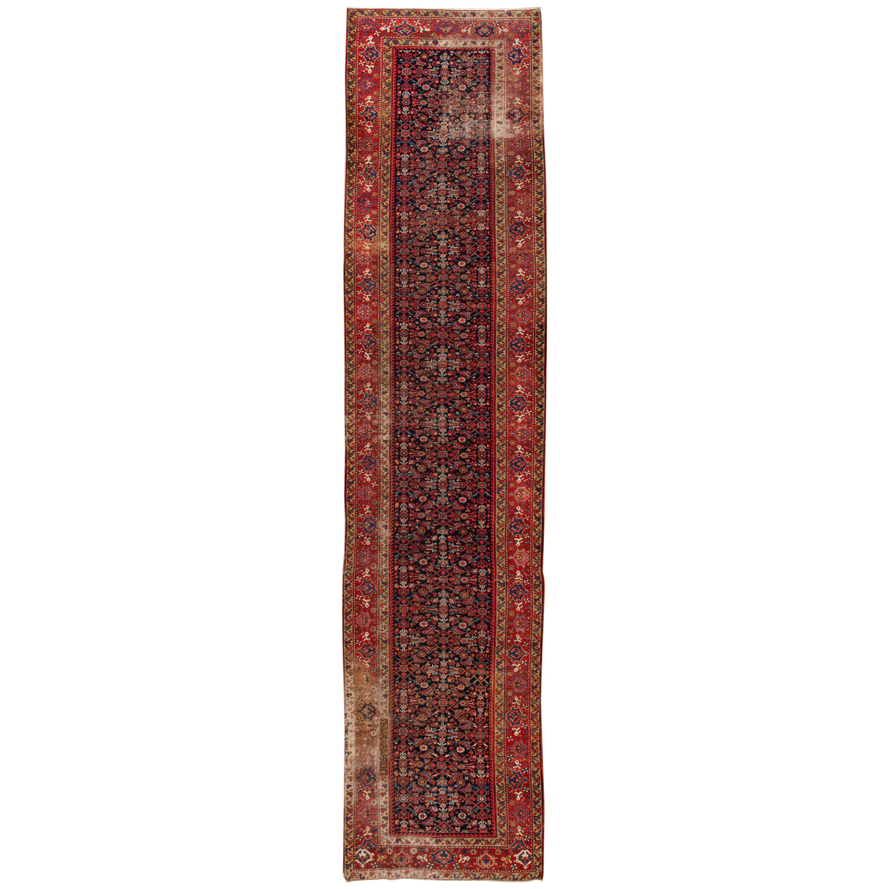 Early 20th Century Antique Distressed Malayer Wool Runner For Sale