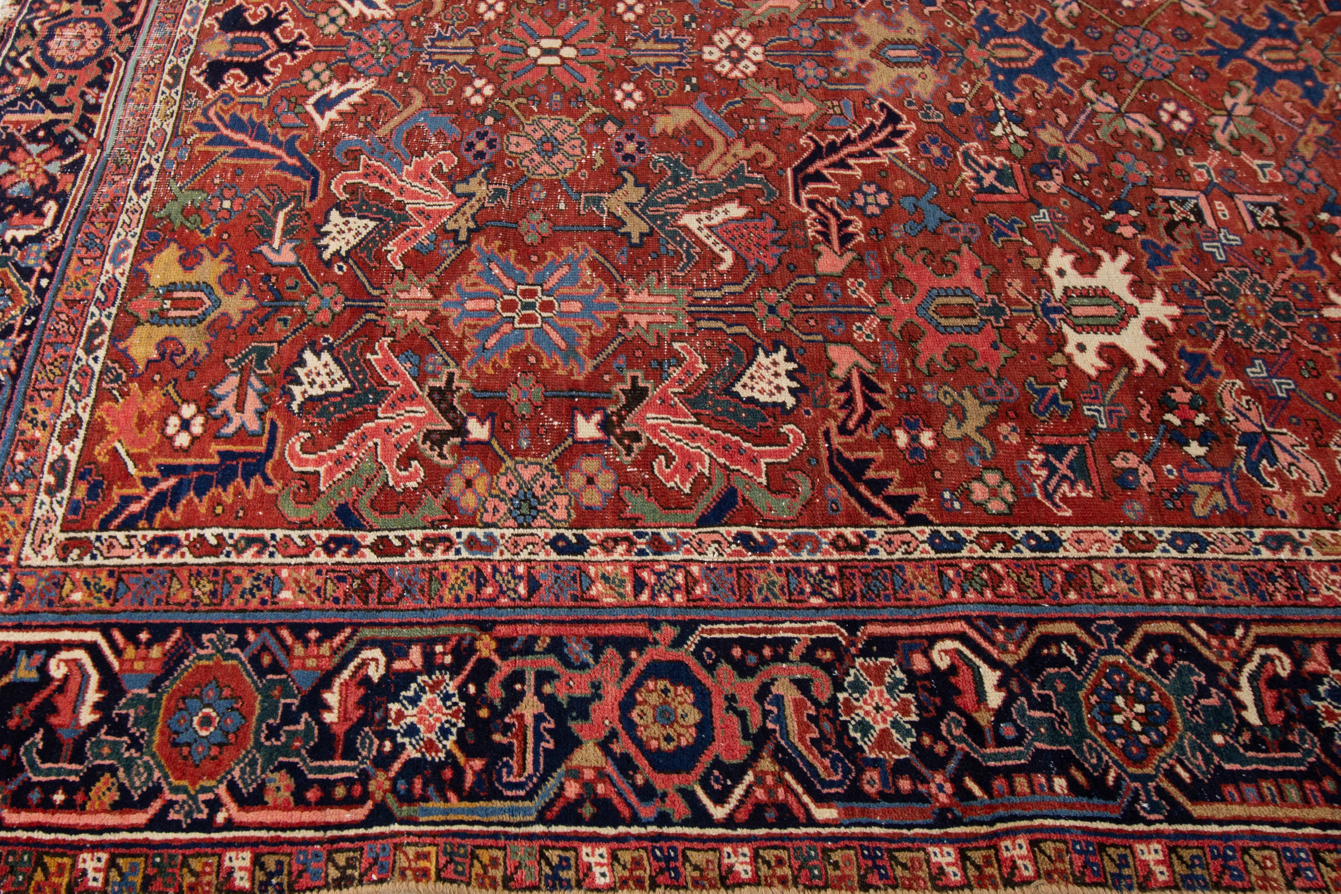 Early 20th Century Antique Distressed Persian Heriz Wool Rug In Good Condition For Sale In Norwalk, CT
