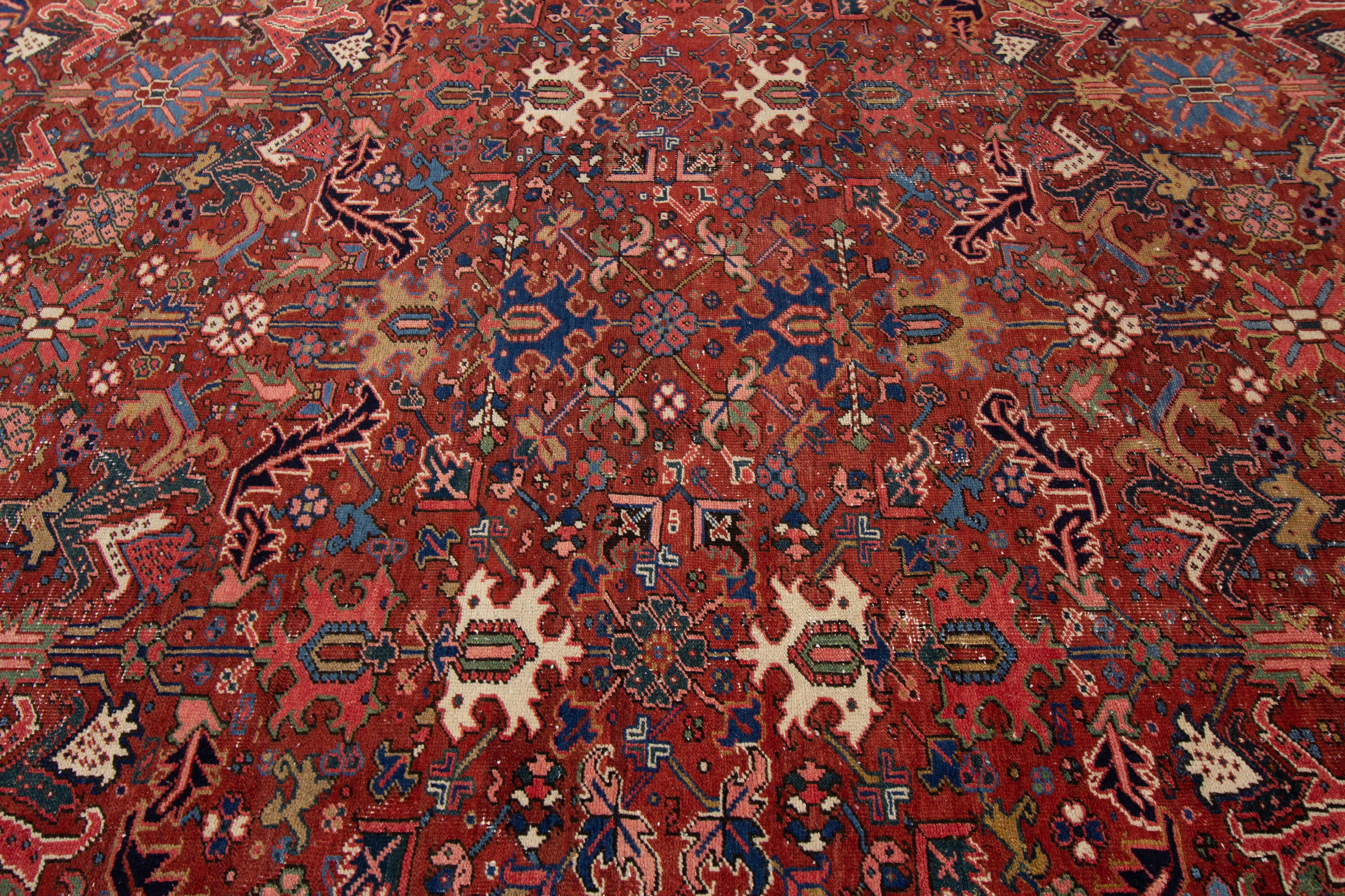 Early 20th Century Antique Distressed Persian Heriz Wool Rug For Sale 1