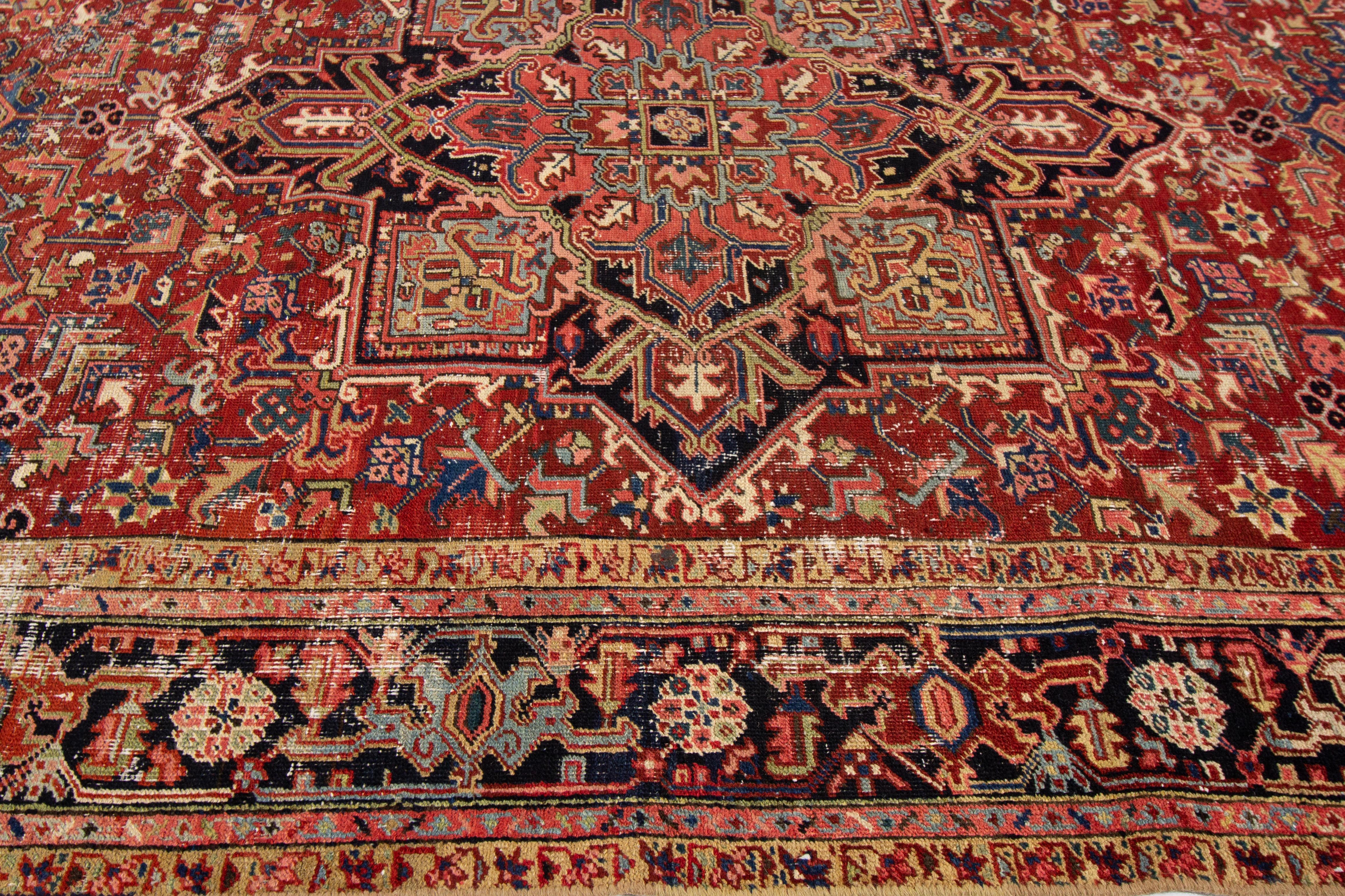 Early 20th Century Antique Distressed Persian Heriz Wool Rug For Sale 1
