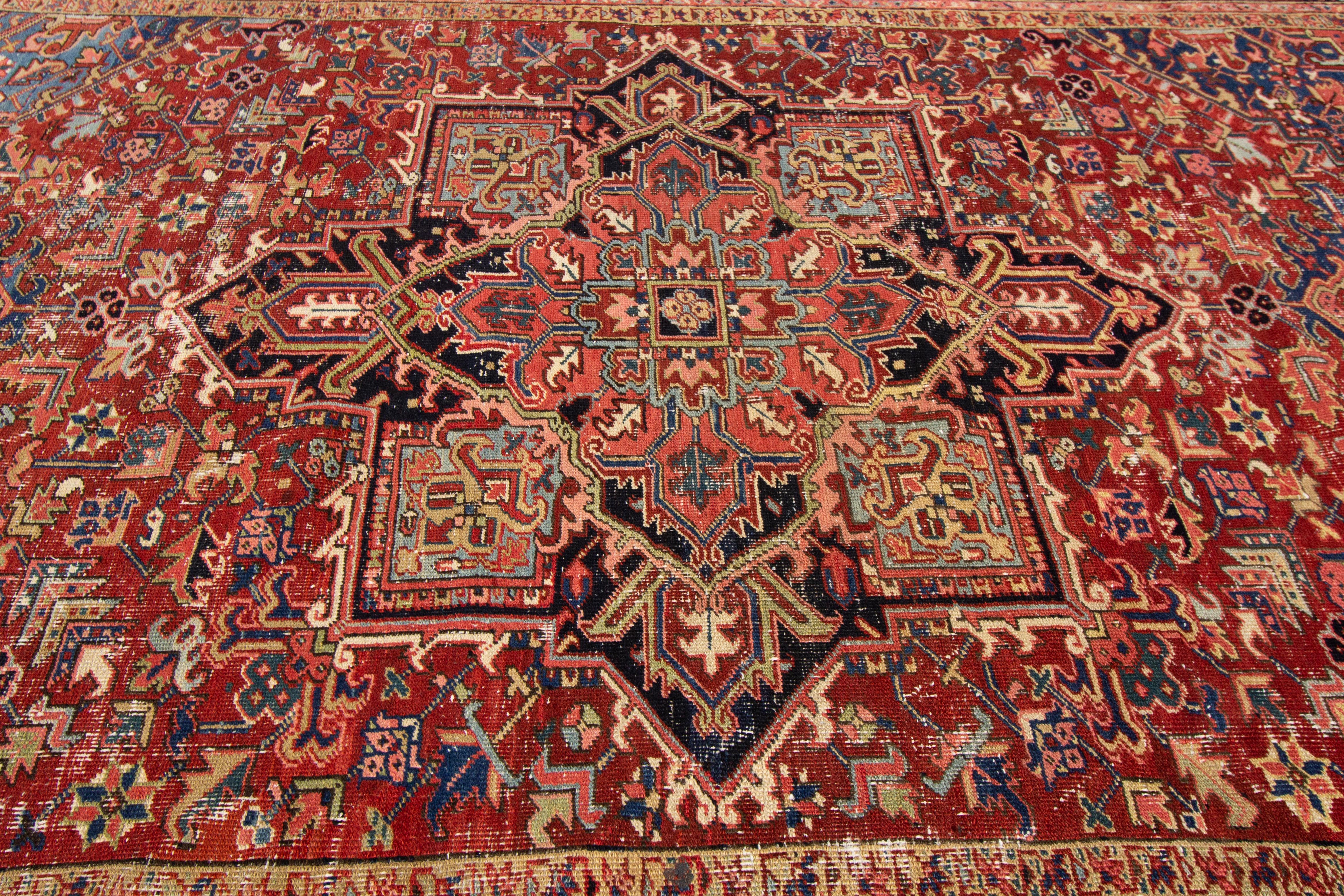 Early 20th Century Antique Distressed Persian Heriz Wool Rug For Sale 2
