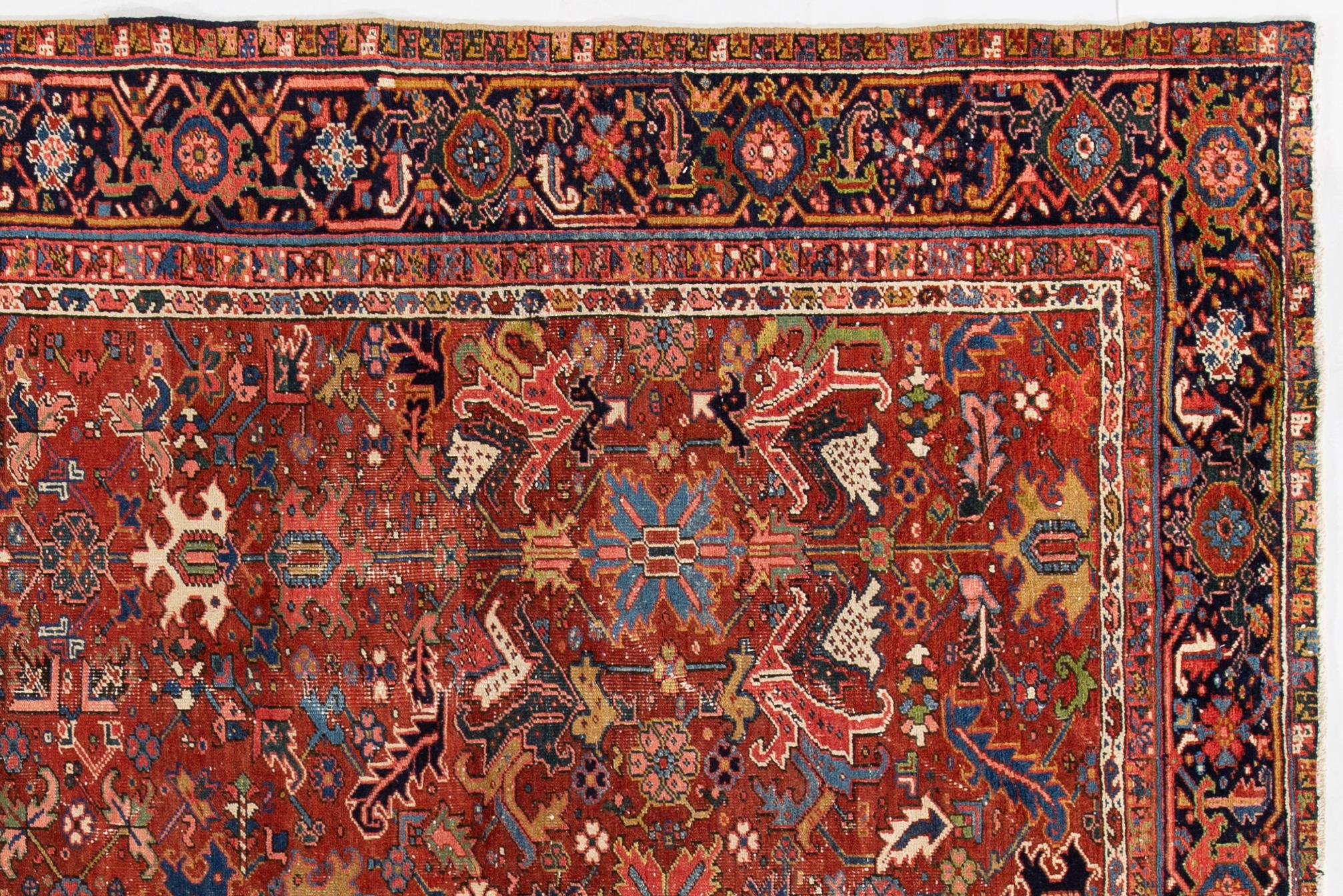 Early 20th Century Antique Distressed Persian Heriz Wool Rug For Sale 3