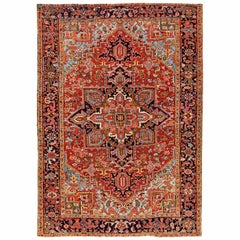 Antique Distressed Persian Heriz Handmade Heriz Wool Rug