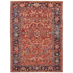 Early 20th Century Antique Distressed Persian Heriz Wool Rug
