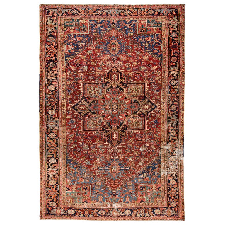 Early 20th Century Antique Distressed Persian Heriz Wool Rug For Sale ...