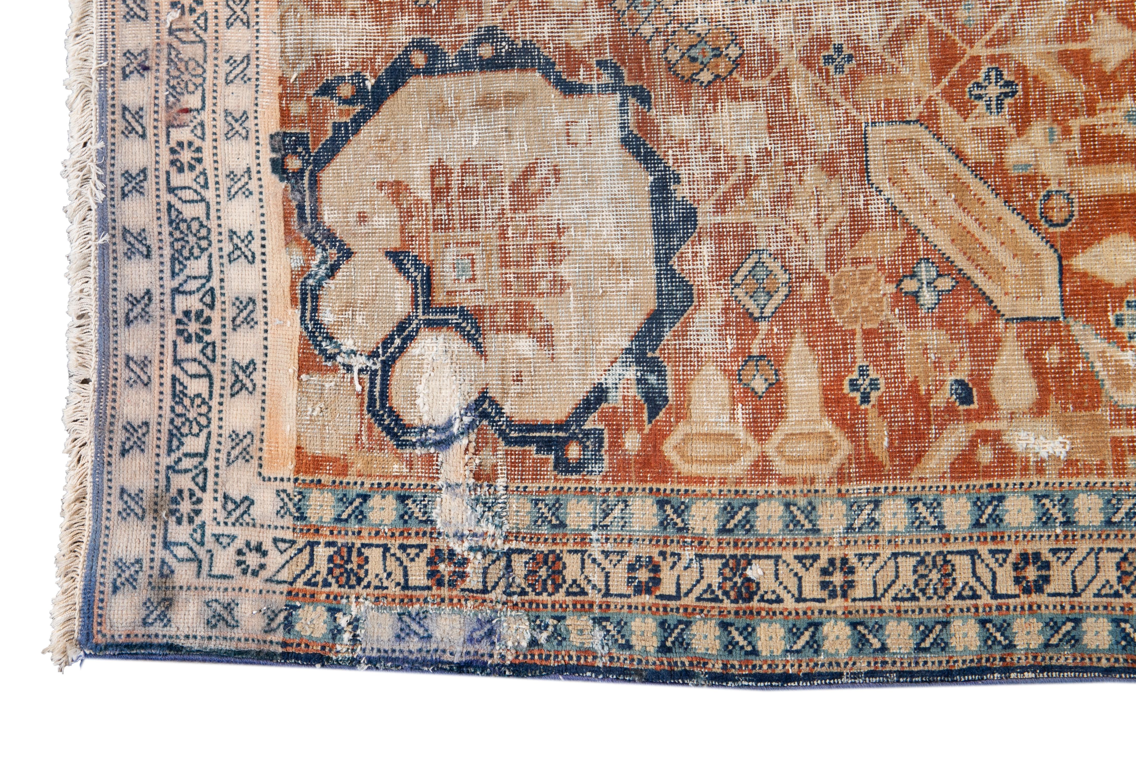 Early 20th Century Antique Distressed Tabriz Square Wool Rug For Sale 7